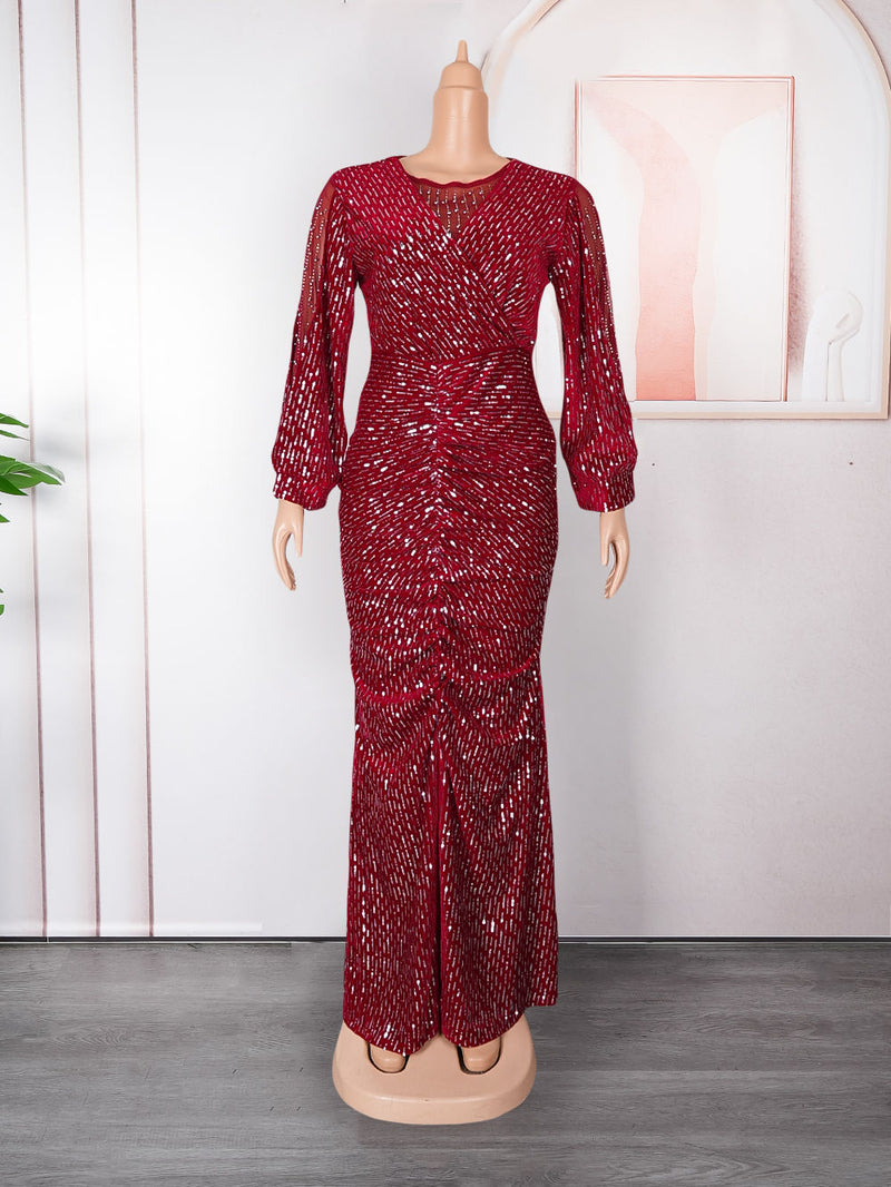 HDAfricanDress Plus Size African Elegant Party Dresses For Women 2024 New Sequin Evening Gown Dress 608