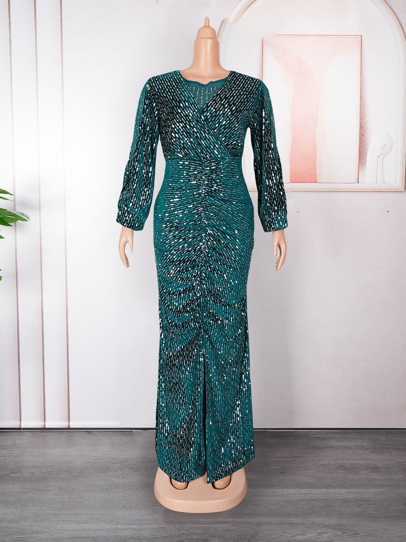 HDAfricanDress Plus Size African Elegant Party Dresses For Women 2024 New Sequin Evening Gown Dress 6010