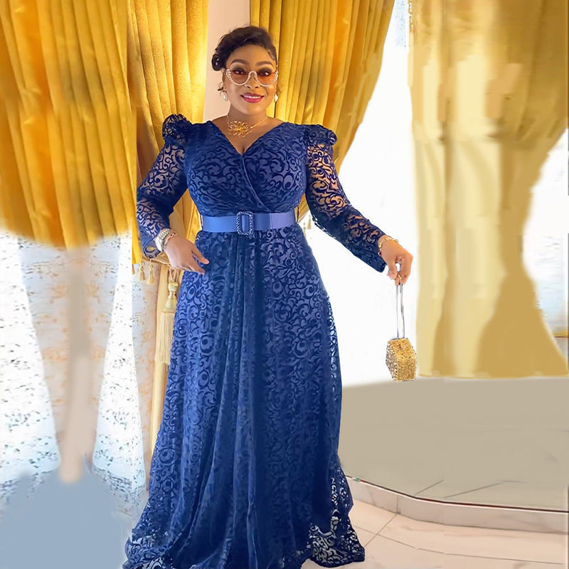 HDAfricanDress Plus Size African Party Dresses For Women 2024 New Fashion Lace Elegant Turkey Dress 601