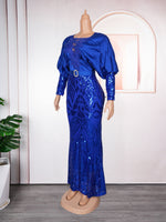 HDAfricanDress Plus Size African Party Dresses For Women Dashiki Ankara Sequin Bodycon Maxi Dress 603