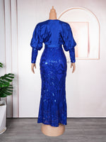 HDAfricanDress Plus Size African Party Dresses For Women Dashiki Ankara Sequin Bodycon Maxi Dress 604
