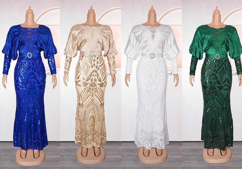 HDAfricanDress Plus Size African Party Dresses For Women Dashiki Ankara Sequin Bodycon Maxi Dress 607