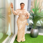 HDAfricanDress Plus Size African Party Dresses For Women Dashiki Ankara Sequin Bodycon Maxi Dress 606