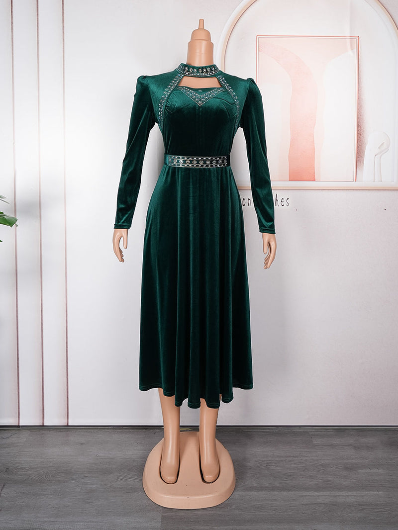 HDAfricanDress Plus Size Dubai Luxury Dresses For African Women 2024 New Ankara Turkey Velvet Outfits 609