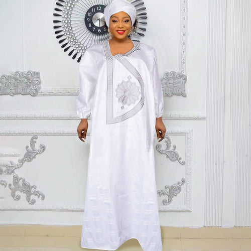 HDAfricanDress African Women Traditional Party Dress Embroidery 2024 Ramadan White Ankara Robe 101