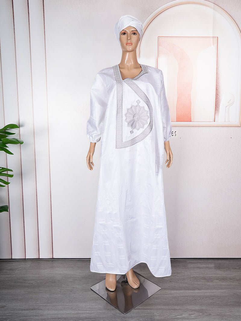 HDAfricanDress African Women Traditional Party Dress Embroidery 2024 Ramadan White Ankara Robe 102