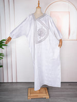 HDAfricanDress African Women Traditional Party Dress Embroidery 2024 Ramadan White Ankara Robe 103