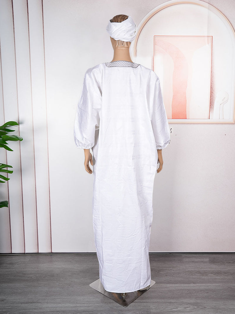 HDAfricanDress African Women Traditional Party Dress Embroidery 2024 Ramadan White Ankara Robe 106