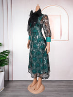 HDAfricanDress Plus Size African Party Dresses for Women 2024 Ankara Sequin Elegant Turkey Muslim Dress 104