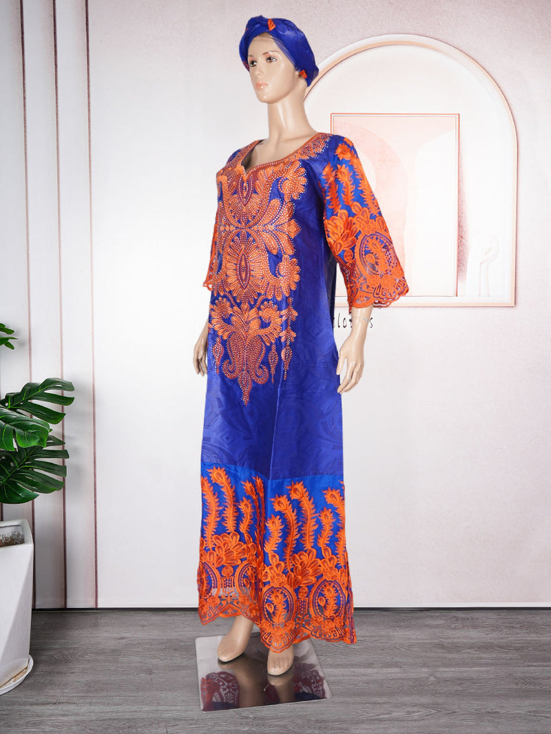 HDAfricanDress 2024 Embroidery Bazin Riche African Dresses For Women Ankara Robe Boubou Dashiki Dress 103