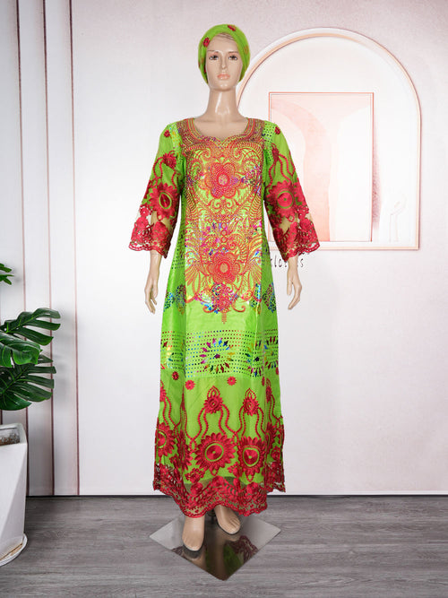 HDAfricanDress African Dresses For Women 2024 Traditional Broderie Model Bazin Long Dress Robe 102