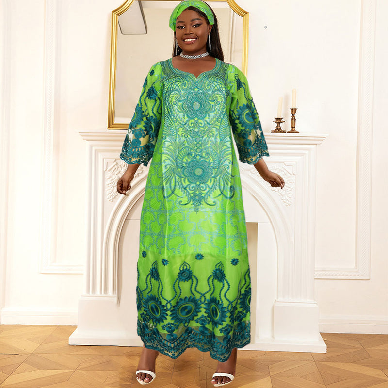 HDAfricanDress African Dresses For Women 2024 Traditional Broderie Model Bazin Long Dress Robe 1011