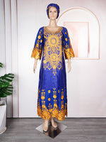 HDAfricanDress African Dress For Women Embroidery Blue Bazin Riche 2024 Boubou Ankara Dashiki Clothing 102