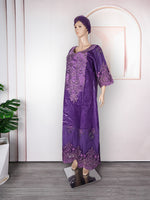 HDAfricanDress African Dresses For Women 2024 New Arrivals Bazin Purple Green Embroidery Long Dress 103