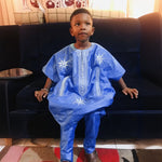 HDAfricanDress African Children Shirt Pant Blue 2024 New Arrivals Boys Top Pant Suit 2 Piece Set 101