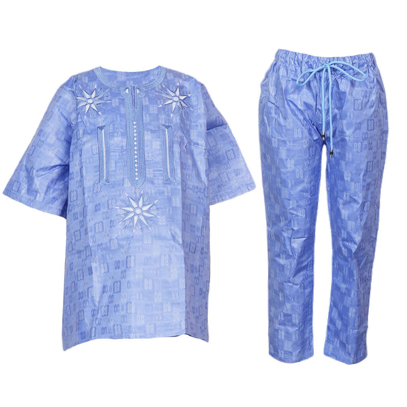 HDAfricanDress African Children Shirt Pant Blue 2024 New Arrivals Boys Top Pant Suit 2 Piece Set 105