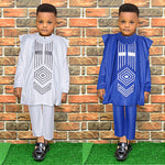 HDAfricanDress African Tradition Clothes For Kids Boys White Blue Long Sleeve Dashiki Robe Shirt Pant 101
