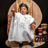 HDAfricanDress 2024 African Clothes For Child White Blue Bazin Long Sleeve Dashiki Robe 3 PCS Set 101