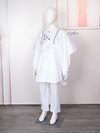 HDAfricanDress 2024 African Clothes For Child White Blue Bazin Long Sleeve Dashiki Robe 3 PCS Set 103