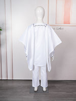 HDAfricanDress 2024 African Clothes For Child White Blue Bazin Long Sleeve Dashiki Robe 3 PCS Set 104