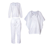 HDAfricanDress 2024 African Clothes For Child White Blue Bazin Long Sleeve Dashiki Robe 3 PCS Set 105