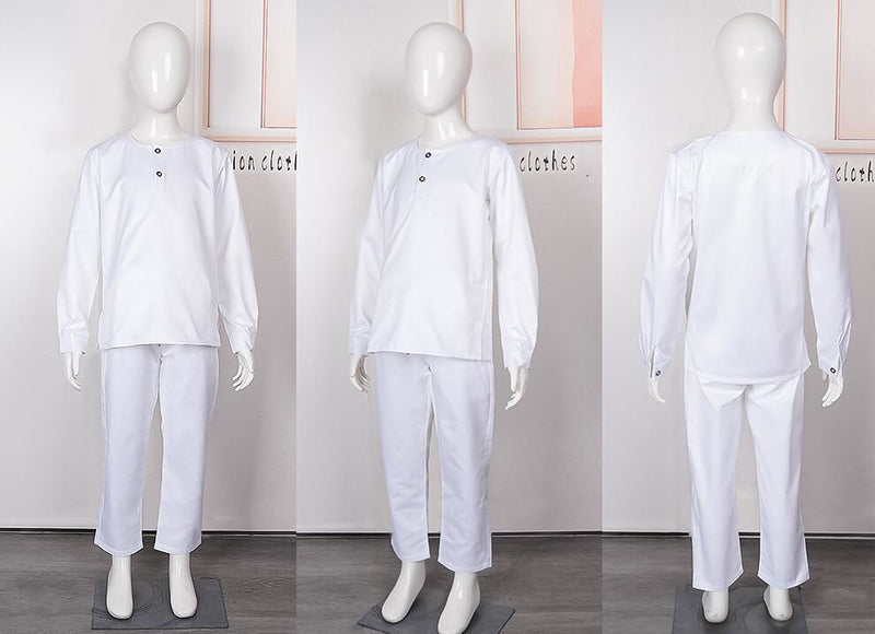 HDAfricanDress 2024 African Clothes For Child White Blue Bazin Long Sleeve Dashiki Robe 3 PCS Set 106