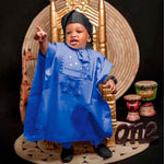 HDAfricanDress 2024 African Clothes For Child White Blue Bazin Long Sleeve Dashiki Robe 3 PCS Set 108