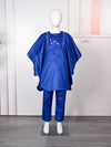 HDAfricanDress 2024 African Clothes For Child White Blue Bazin Long Sleeve Dashiki Robe 3 PCS Set 109
