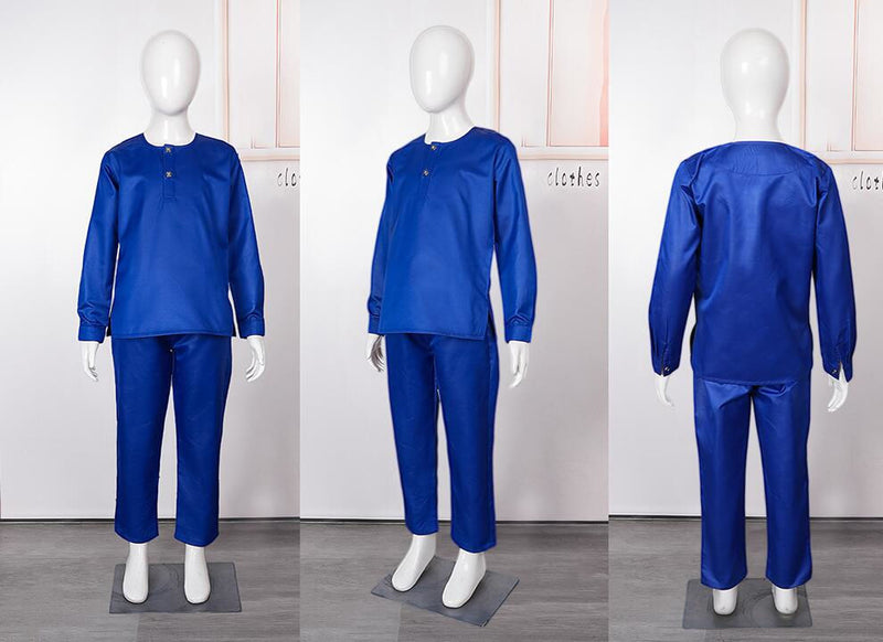 HDAfricanDress 2024 African Clothes For Child White Blue Bazin Long Sleeve Dashiki Robe 3 PCS Set 1011