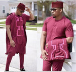 HDAfricanDress Men 3PCS Set Shirt Pant Dashiki Agbada Embroidered Pattern 101