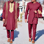 HDAfricanDress Embroidered Robes Dashiki Cover Shirt Pants 3 PCS Set Boubou Musulman 101