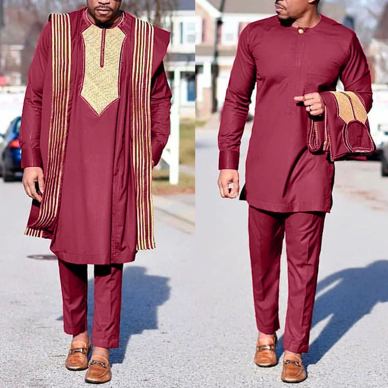 HDAfricanDress Embroidered Robes Dashiki Cover Shirt Pants 3 PCS Set Boubou Musulman 101