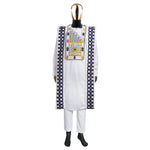 HDAfricanDress  Rich Bazin Original Embroidery White Clothing Men 3 PCS Set Party Occasion 102