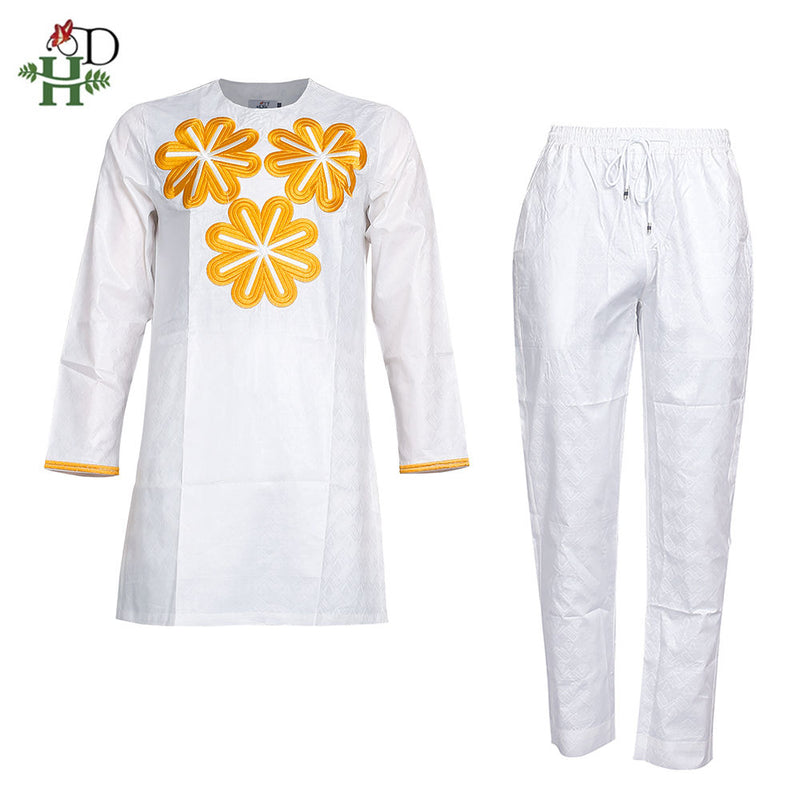 HDAfricanDress Tradition Men Outfit Riche Bazin Embroidery Shirt With Trouser 104