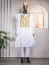 HDAfricanDress African Clothes for Men Tradition Embroidery Bazin Shirt Pant White Coat Robe 102