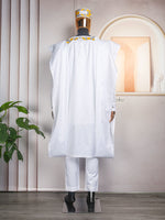 HDAfricanDress African Clothes for Men Tradition Embroidery Bazin Shirt Pant White Coat Robe 103