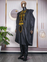 HDAfricanDress African Men Tradition Embroidery 3 PCS Set Bazin Clothing Shirt Pants Coat Black Red Robe Wedding Party 103