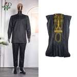 HDAfricanDress African Men Tradition Embroidery 3 PCS Set Bazin Clothing Shirt Pants Coat Black Red Robe Wedding Party 105