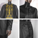 HDAfricanDress African Men Tradition Embroidery 3 PCS Set Bazin Clothing Shirt Pants Coat Black Red Robe Wedding Party 108