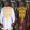 HDAfricanDress African Men Tradition Embroidery 2 Pcs Set White Brown Bazin Muslim Wedding Party Dashiki 101