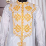 HDAfricanDress African Men Tradition Embroidery 2 Pcs Set White Brown Bazin Muslim Wedding Party Dashiki 106