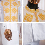 HDAfricanDress African Men Tradition Embroidery 2 Pcs Set White Brown Bazin Muslim Wedding Party Dashiki 107
