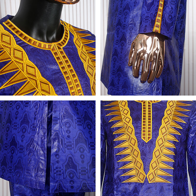 HDAfricanDress New Arrivals 2023 African Men Tradition Clothing Embroidery Top Pant 2 PCS Bazin Muslim Ramadan Dashiki 107