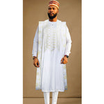 HDAfricanDress African Men Shirt Pants 3 Pcs Set Bazin White Dark Blue Robe Wedding Party Clothing Ankara
