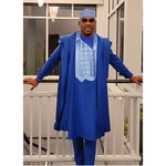 HDAfricanDress African Men Tradition Wedding Party Clothing Embroidery Blue Shirt Pant 3 PCS Dashiki Agbada 101