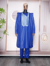 HDAfricanDress African Men Tradition Wedding Party Clothing Embroidery Blue Shirt Pant 3 PCS Dashiki Agbada 102