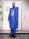 HDAfricanDress African Men Tradition Wedding Party Clothing Embroidery Blue Shirt Pant 3 PCS Dashiki Agbada 103