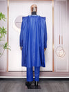 HDAfricanDress African Men Tradition Wedding Party Clothing Embroidery Blue Shirt Pant 3 PCS Dashiki Agbada 104