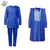 HDAfricanDress African Men Tradition Wedding Party Clothing Embroidery Blue Shirt Pant 3 PCS Dashiki Agbada 105