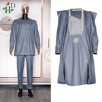 HDAfricanDress African Clothes For Men Tradition Clothing Grey Shirt Pants 3 PCS Set Robe Party Clothing 105
